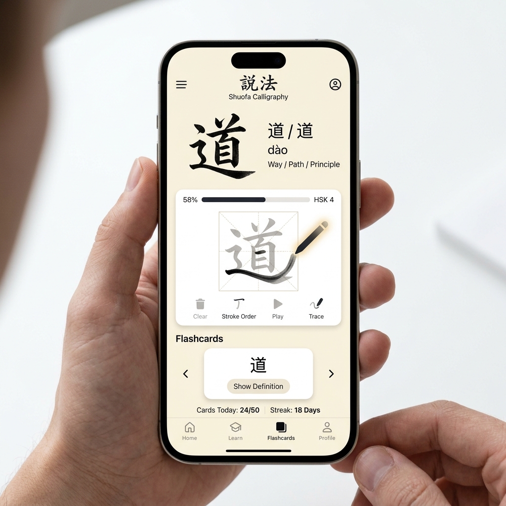 SinoSpark App Interface showing calligraphy